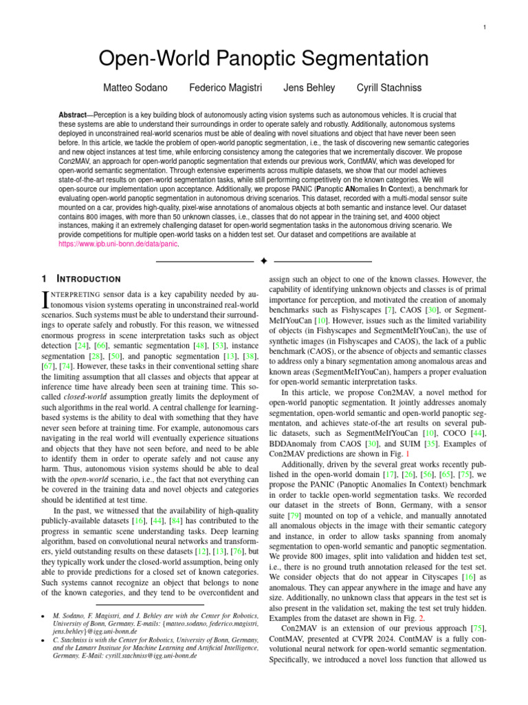 Open-World Panoptic Segmentation with Con2MAV | PDF | Image ...