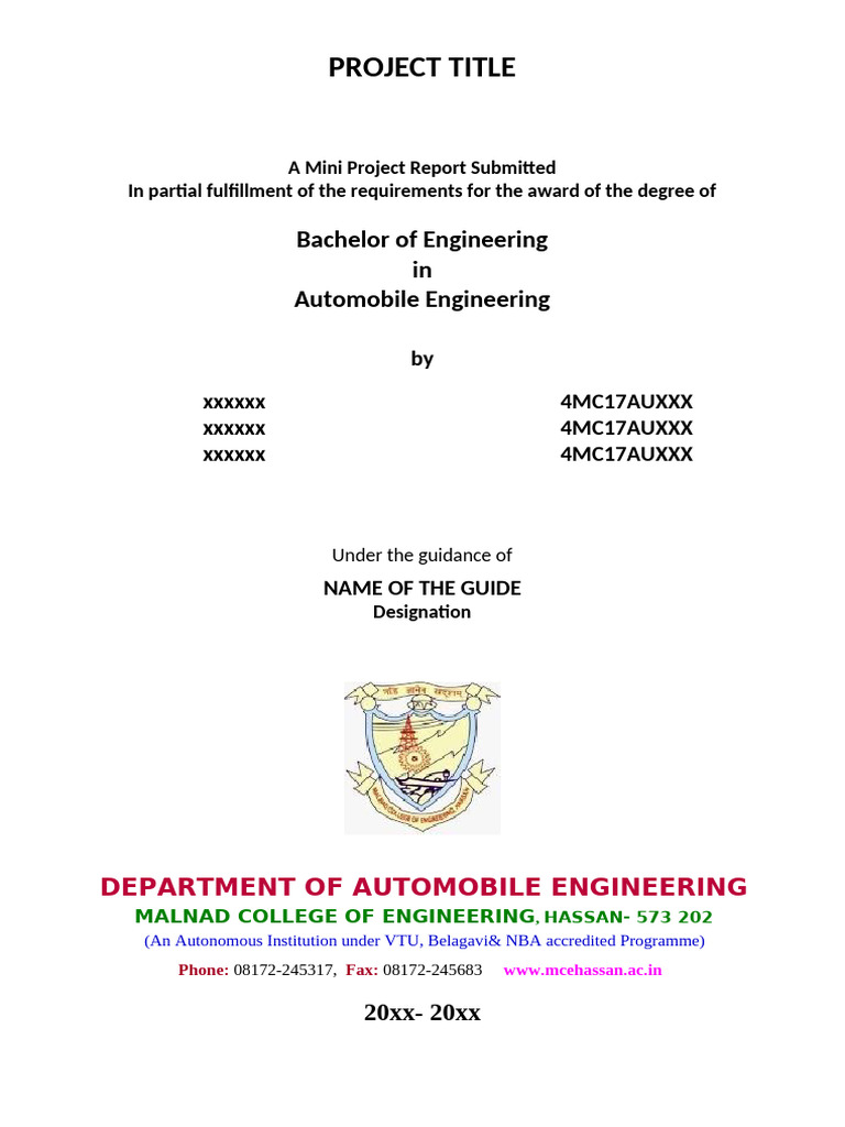 Mini Project Report in Automobile Engineering | PDF
