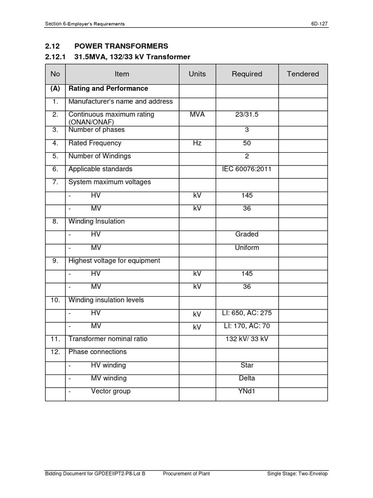Revised Table 2 12 POWER TRANSFORMERS of Section 6 Employers ...