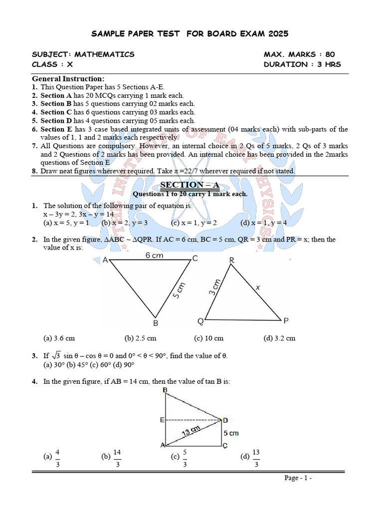 Mathematics Sample Paper for Class X 2025 | PDF | Circle | Mathematics