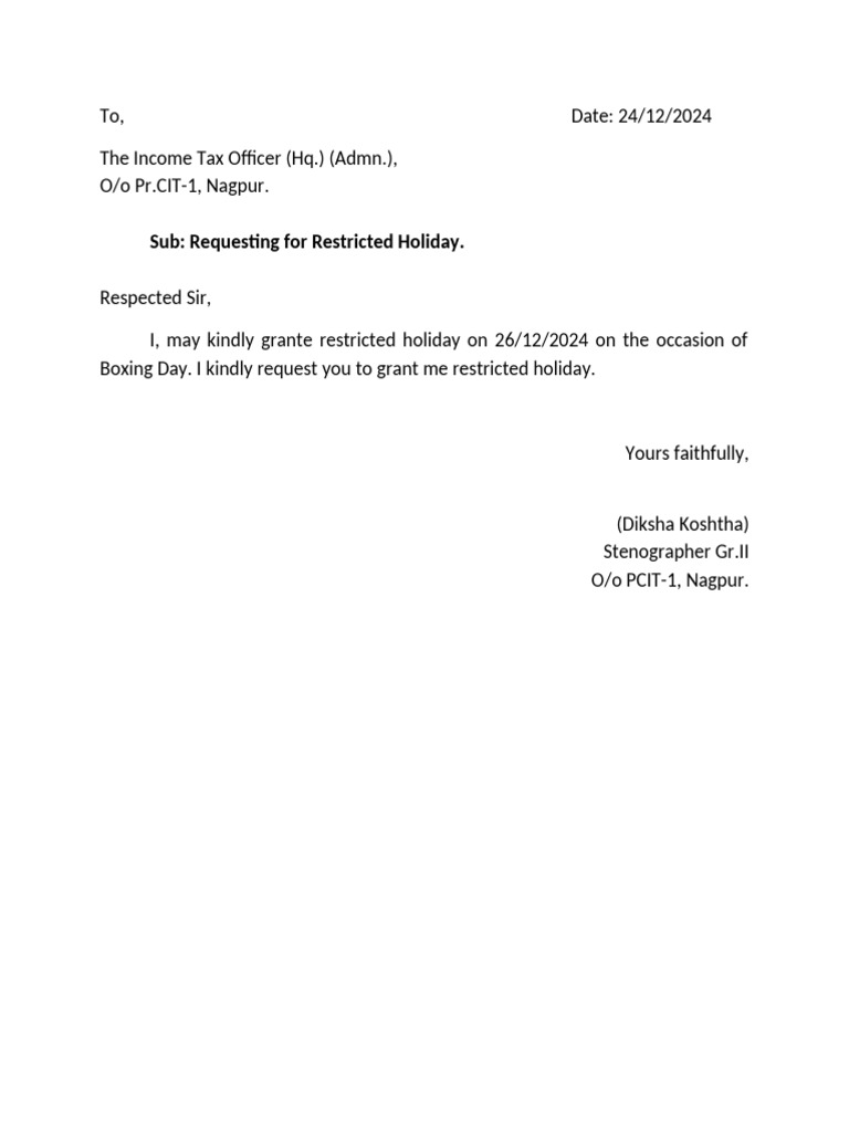 Restricted Holiday Leave Request | PDF