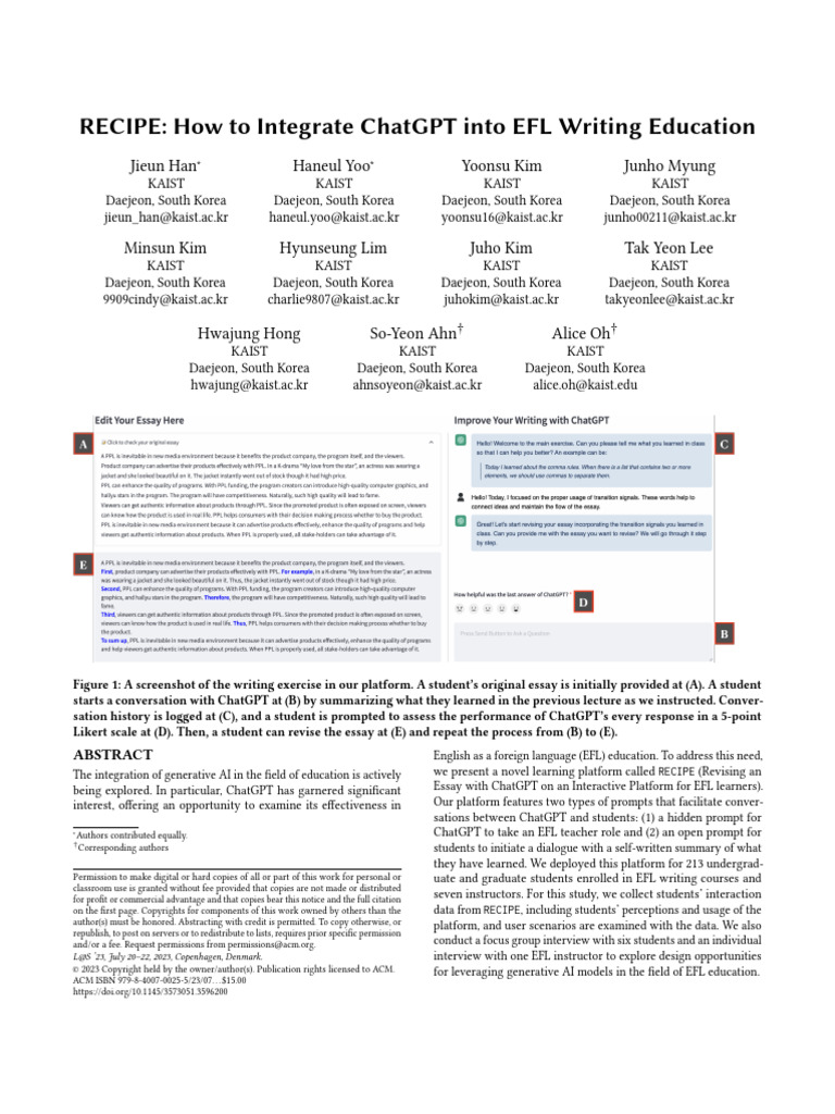 RECIPE How To Integrate ChatGPT Into EFL Writing Education | PDF ...