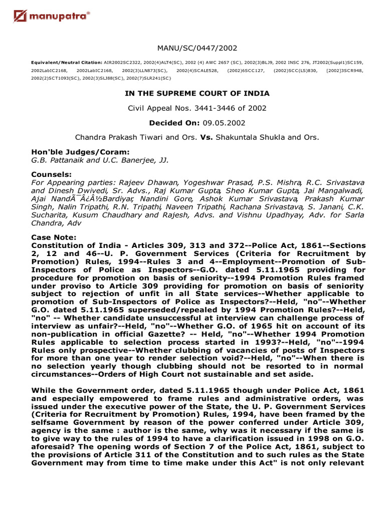 Supreme Court Ruling on Police Promotions | PDF | Statutory ...