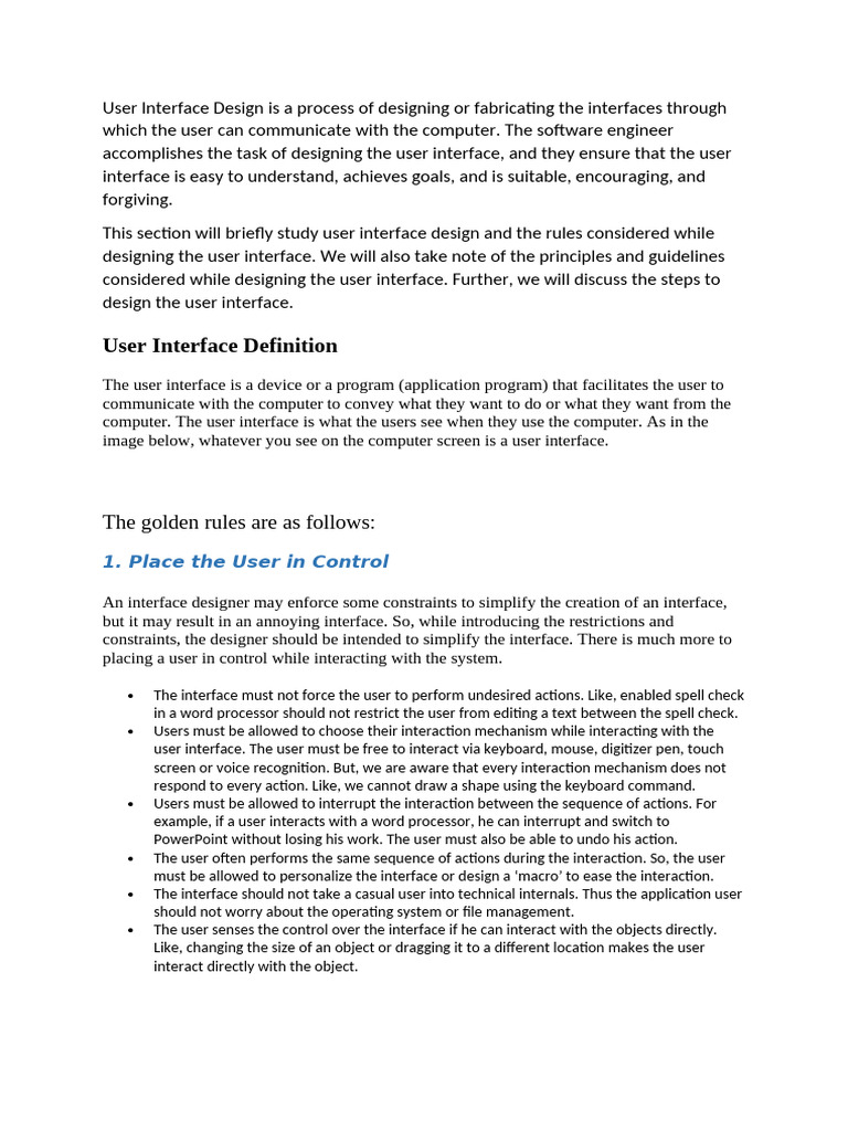 Define Ui and Rule and Princple | PDF | User Interface | Information ...