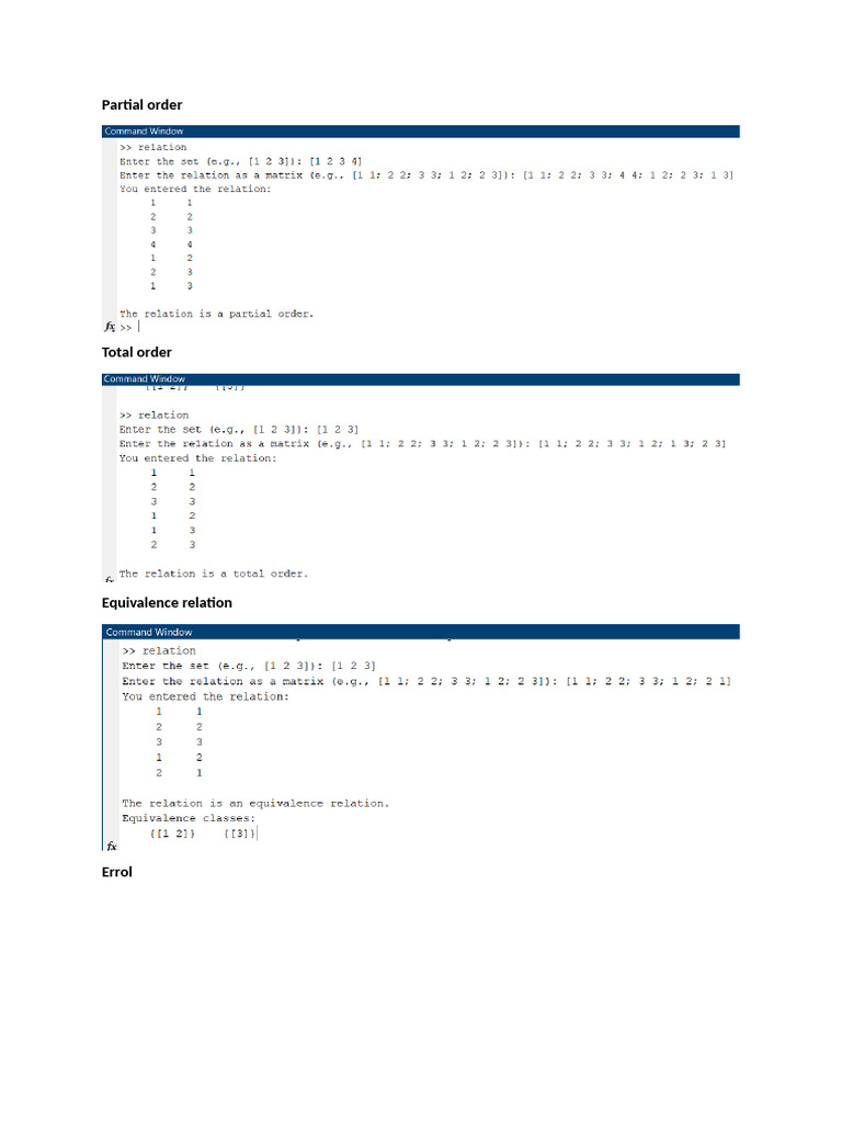 Check Partial and Total Orders in MATLAB | PDF