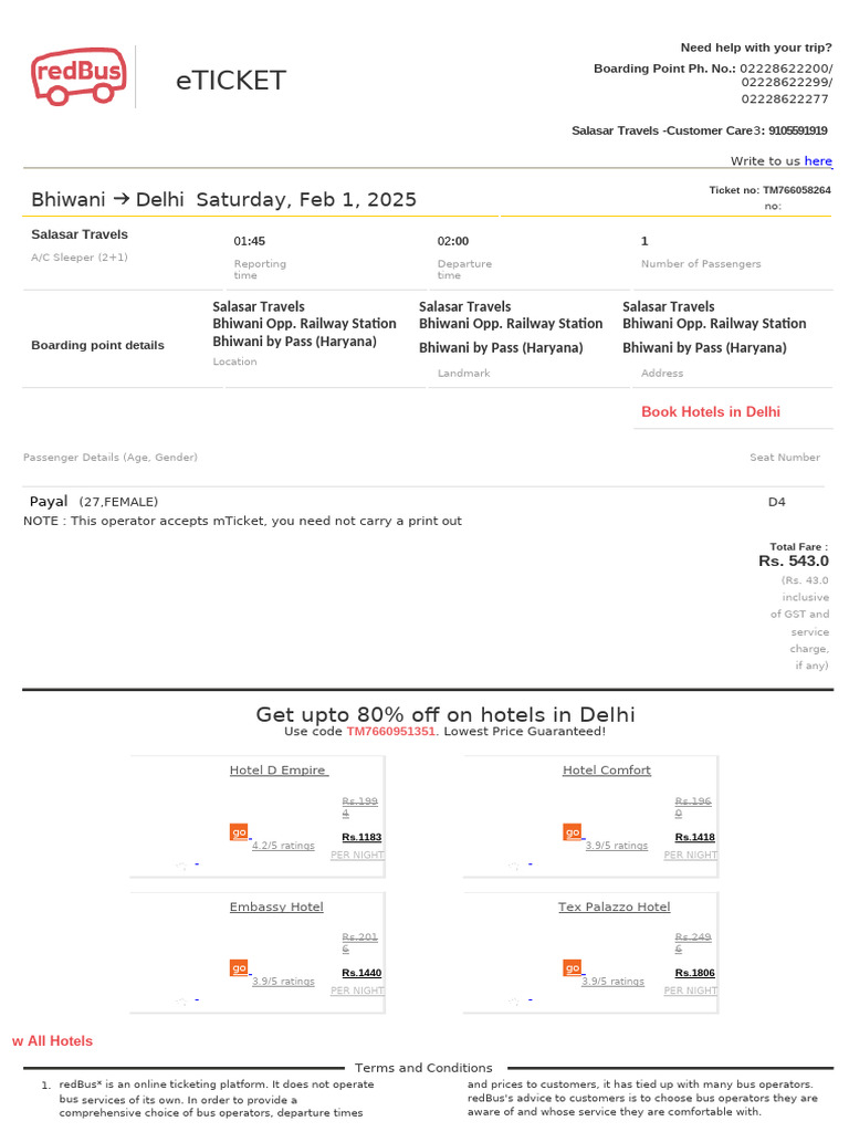 Redbus | PDF | Ticket (Admission)
