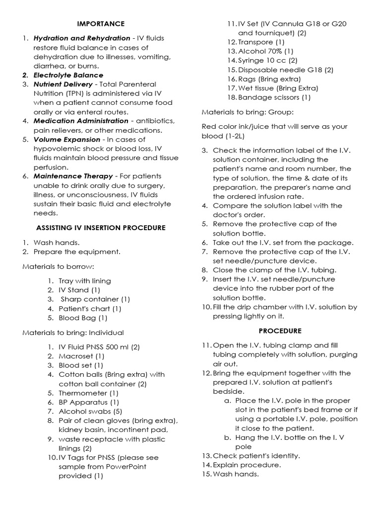 Assisting Iv Insertion and Blood Transfusion | PDF | Intravenous ...