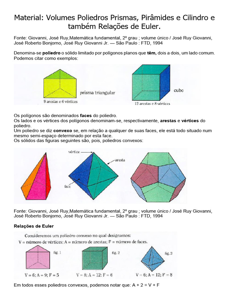 Poliedros: Prismas, Pirâmides e Cilindros | PDF | Vértice (Geometria ...