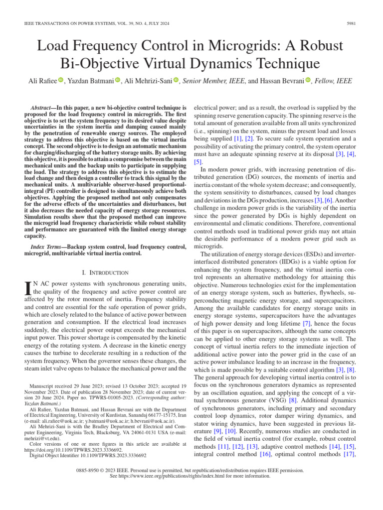 Bi-Objective Load Frequency Control in Microgrids | PDF | Distributed ...