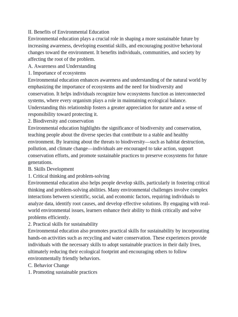 Benefits of Environmental Education | PDF | Sustainability ...