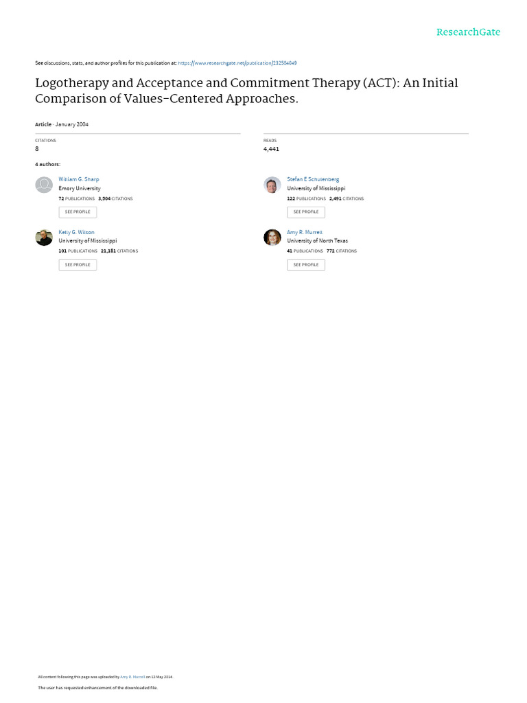 Logotherapy vs. ACT: Values-Centered Approaches | PDF
