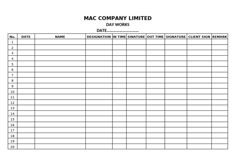 Daily Work Log for MAC Company | PDF