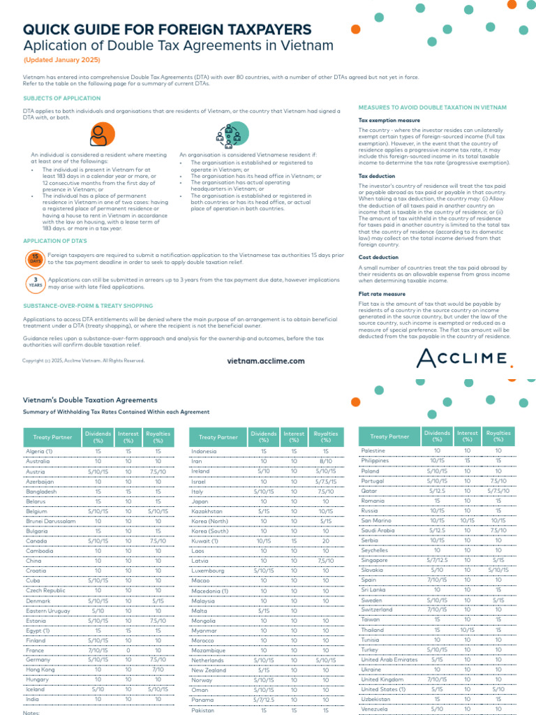 Vietnam Double Tax Agreement Guide | PDF | Taxes | Double Taxation
