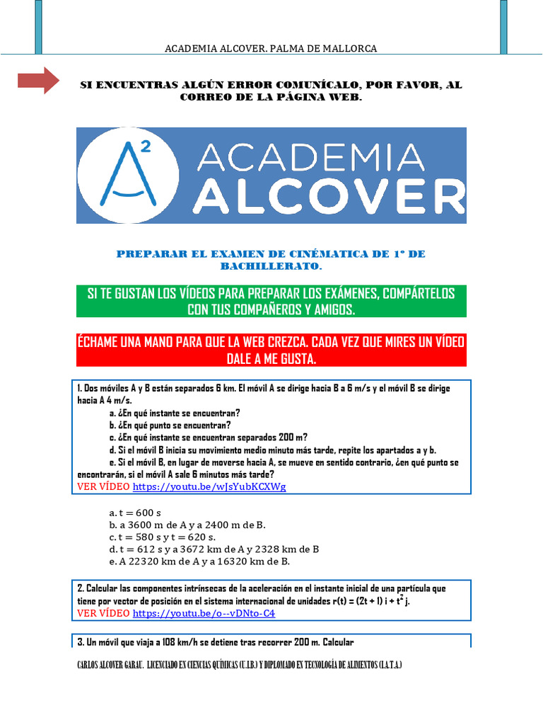 Ejercicios de Cinemática para 1º Bachillerato | PDF | Cantidades ...