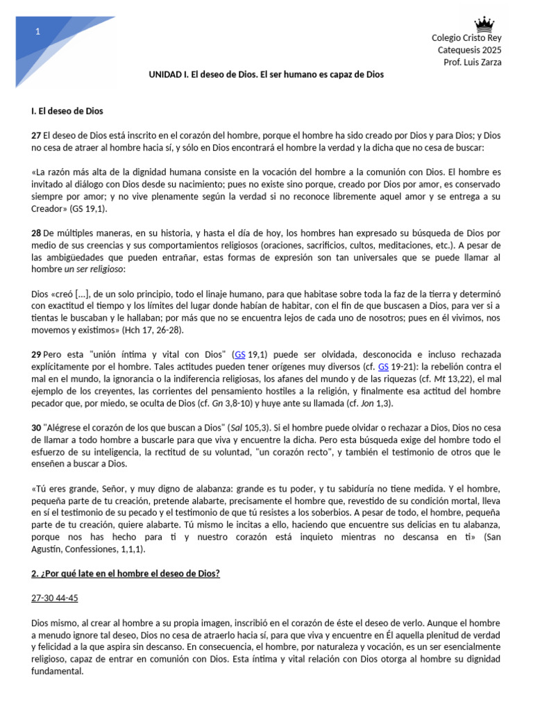 I. El Deseo de Dios | PDF | Iglesia Católica | Dios
