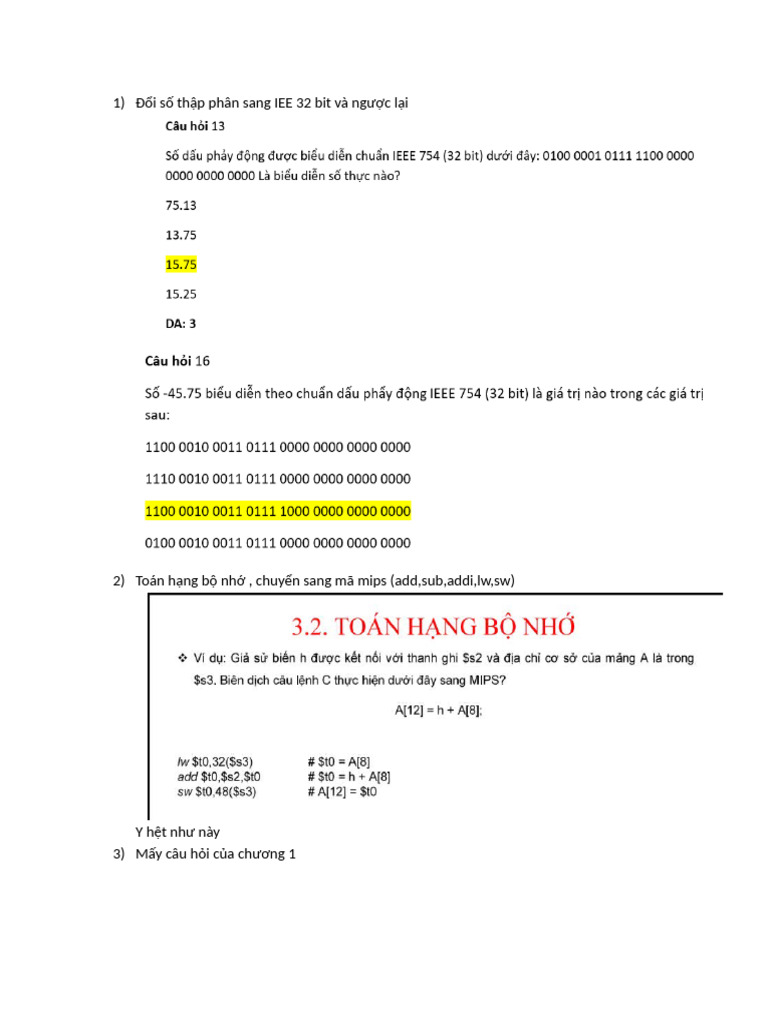 note KTMT cuối kỳ | PDF