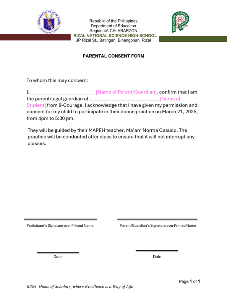 Parental Consent Form Day 2 | PDF