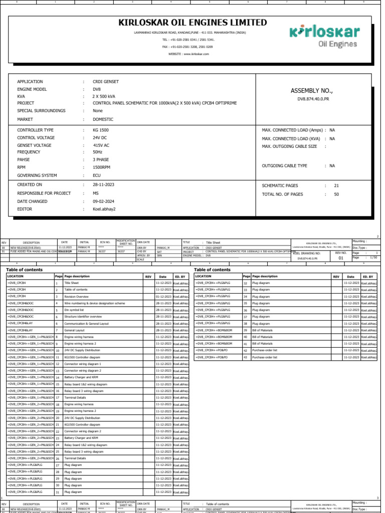 Control Panel Schematic 1000kVA Genset | PDF | Switch | Fuse (Electrical)