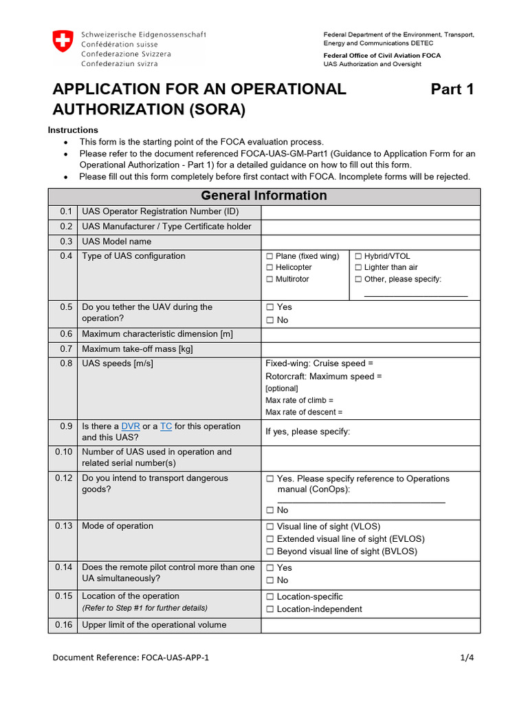 UAS Operational Authorization Application | PDF | Unmanned Aerial ...
