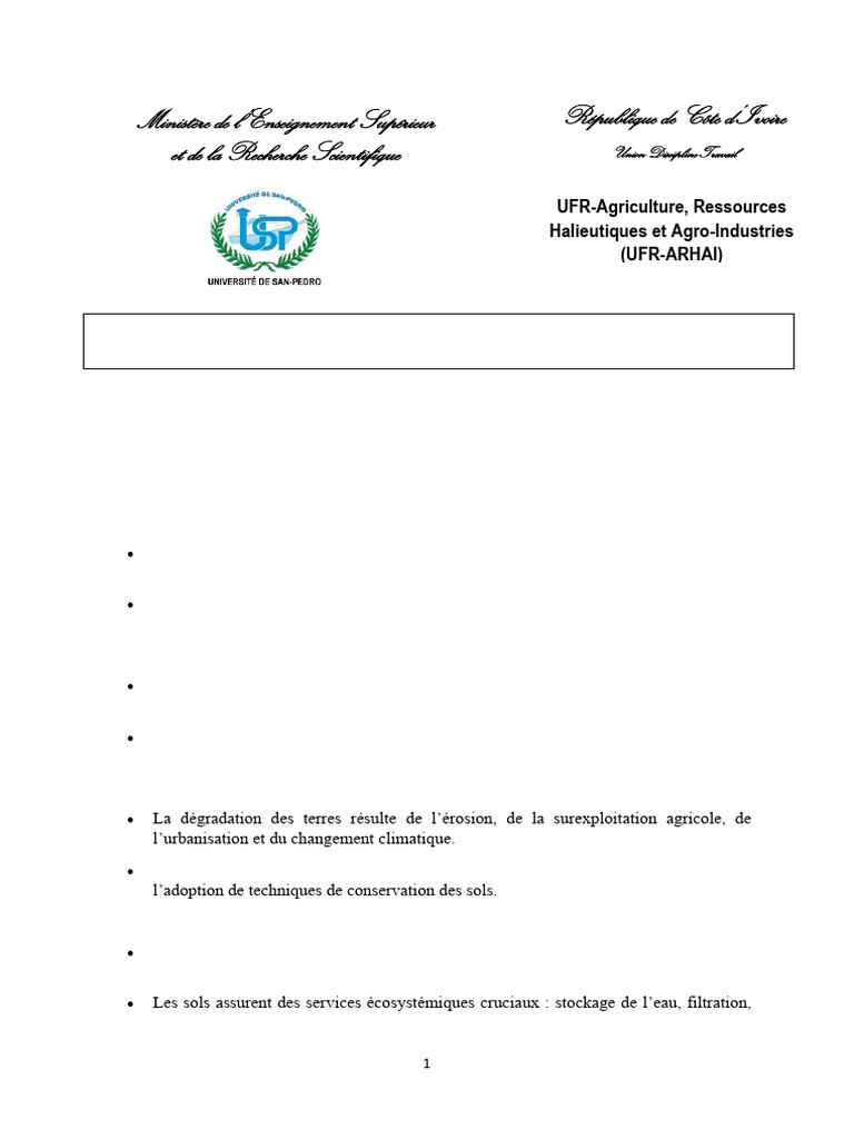 Gestion durable des sols en Côte d'Ivoire | PDF | Sol (pédologie ...