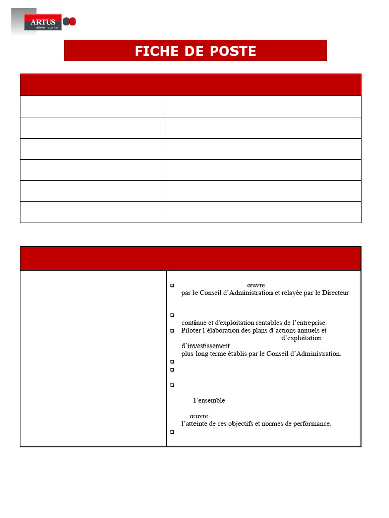 Fiche de Poste : Directeur Général Adjoint | PDF | Business | Économie