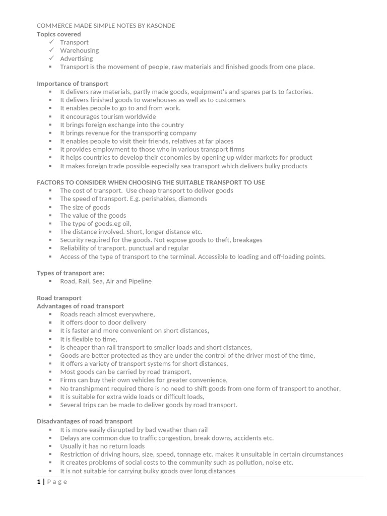 Commerce Made Simple Notes By Kasonde 045902 Pdf Bill Of Lading