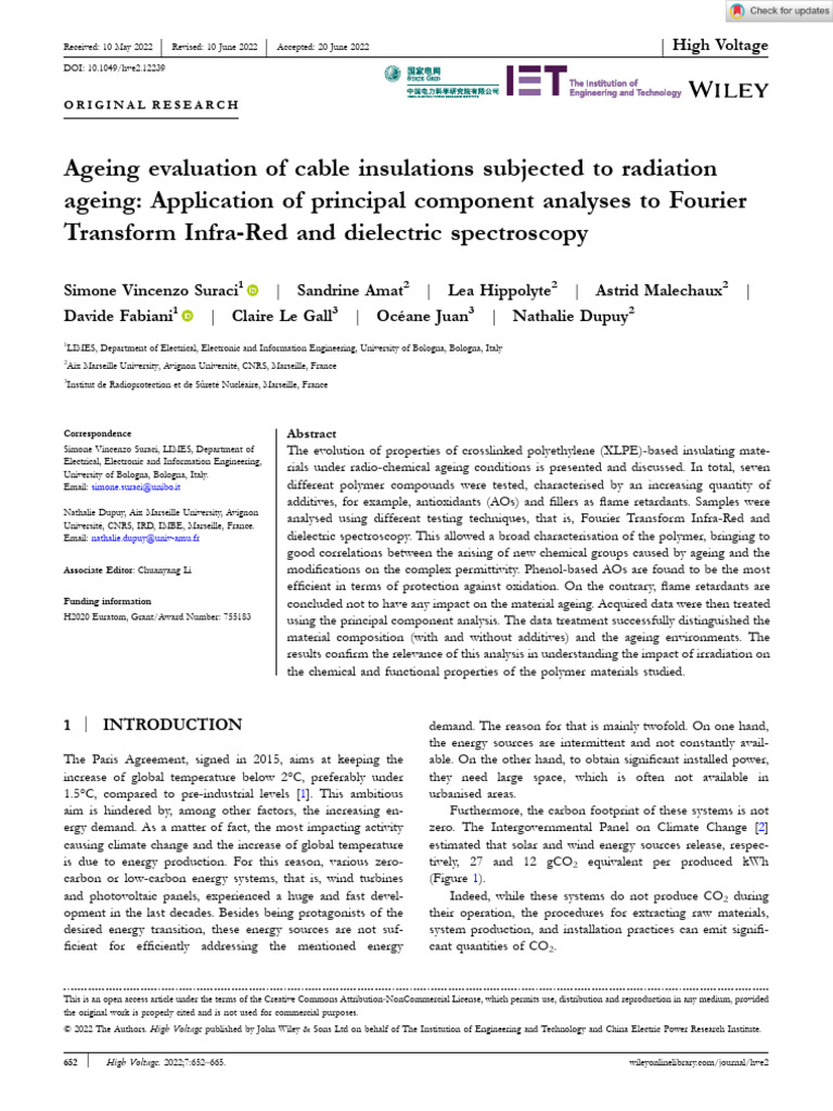 High Voltage - 2022 - Suraci - Ageing Evaluation of Cable Insulations ...