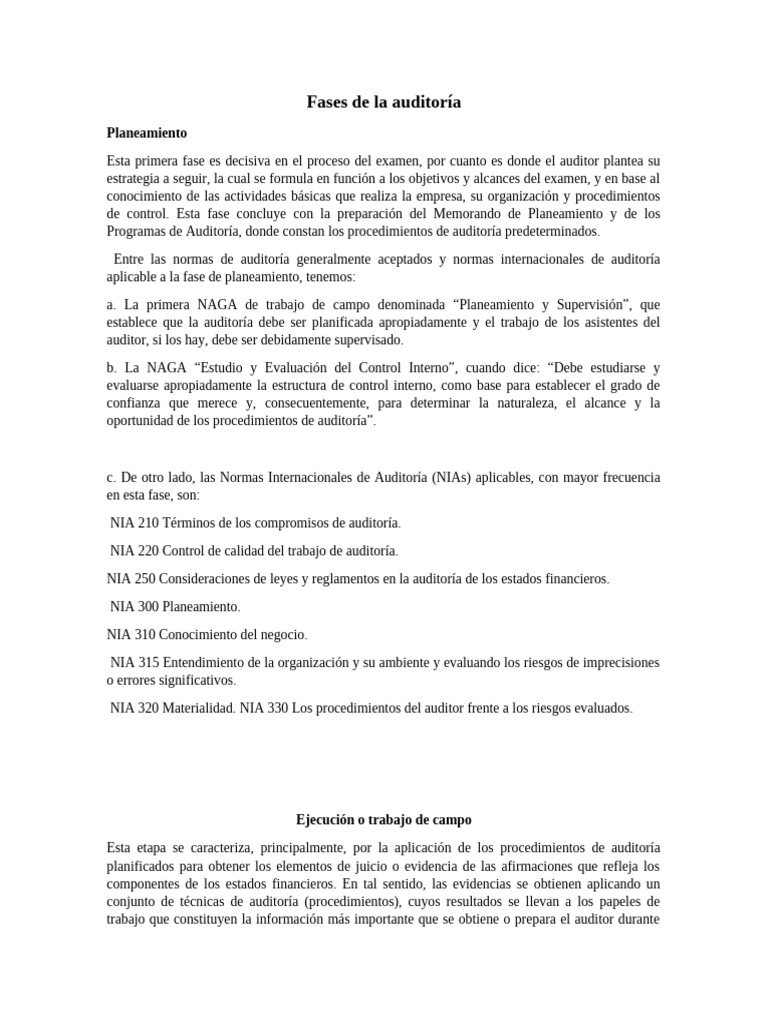 Fases Clave de la Auditoría Financiera | PDF | Auditoría | Contralor