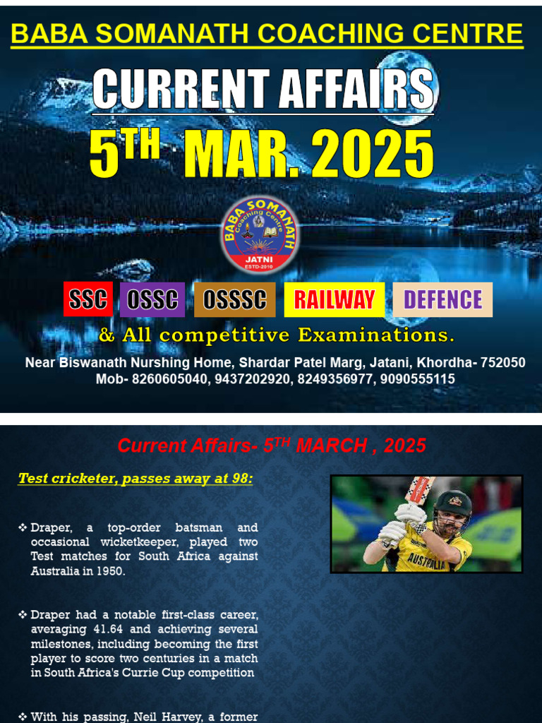 Current Affairs Summary - March 5, 2025 | PDF | Summer Sports | Ball ...