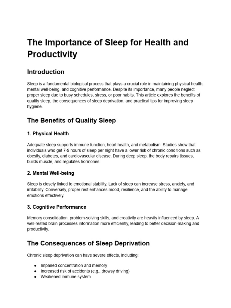 Benefits of Sleep for Health & Productivity | PDF | Sleep | Sleep ...