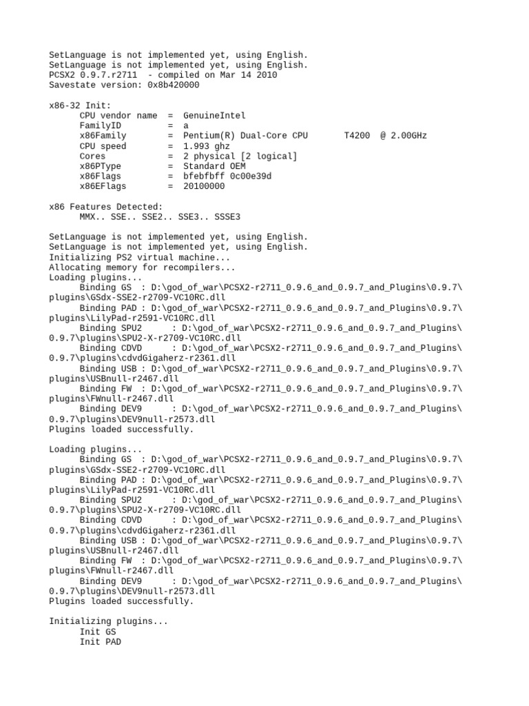 PCSX2 0.9.7 Emulator Initialization Log | PDF | Computer Data ...