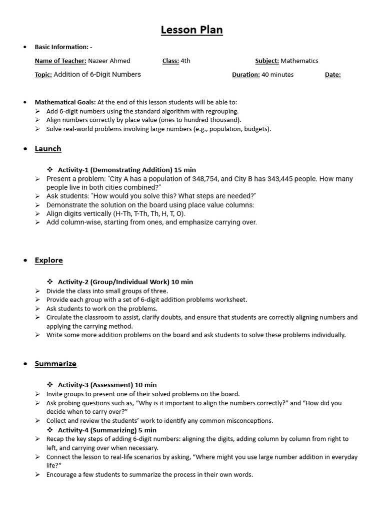 Addition- Lesson Plan | PDF
