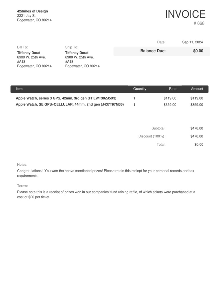 Prize Receipt for Raffle Winners | PDF