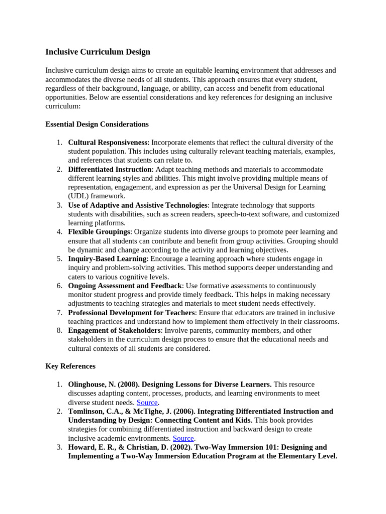 Inclusive Curriculum Design | PDF | Differentiated Instruction ...