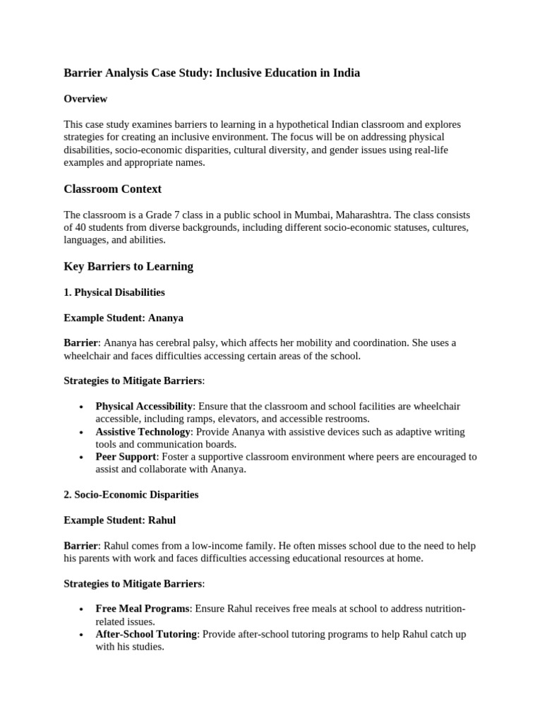 Barrier Analysis Case Study | PDF | Individualized Education Program ...