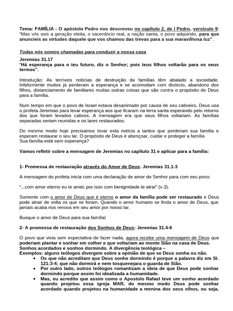 Pregação Tema Família 29-05-2024 | PDF | Oração | Deus