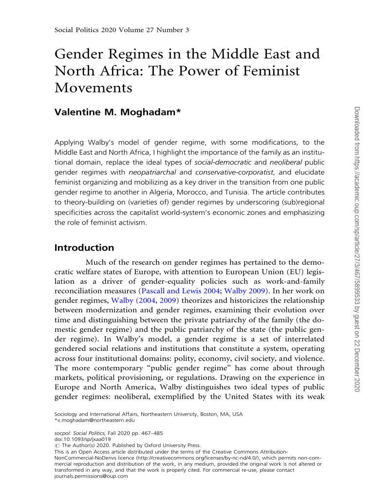 Feminist Movements and Gender Regimes in MENA | PDF | Feminism | Gender ...