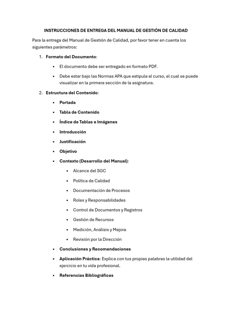 Entrega Manual de Gestión de Calidad | PDF | Sistema de manejo de ...