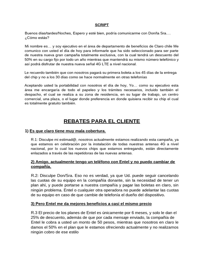 Script de Ventas Claro Chile para Adultos Mayores | PDF | Telefonía ...