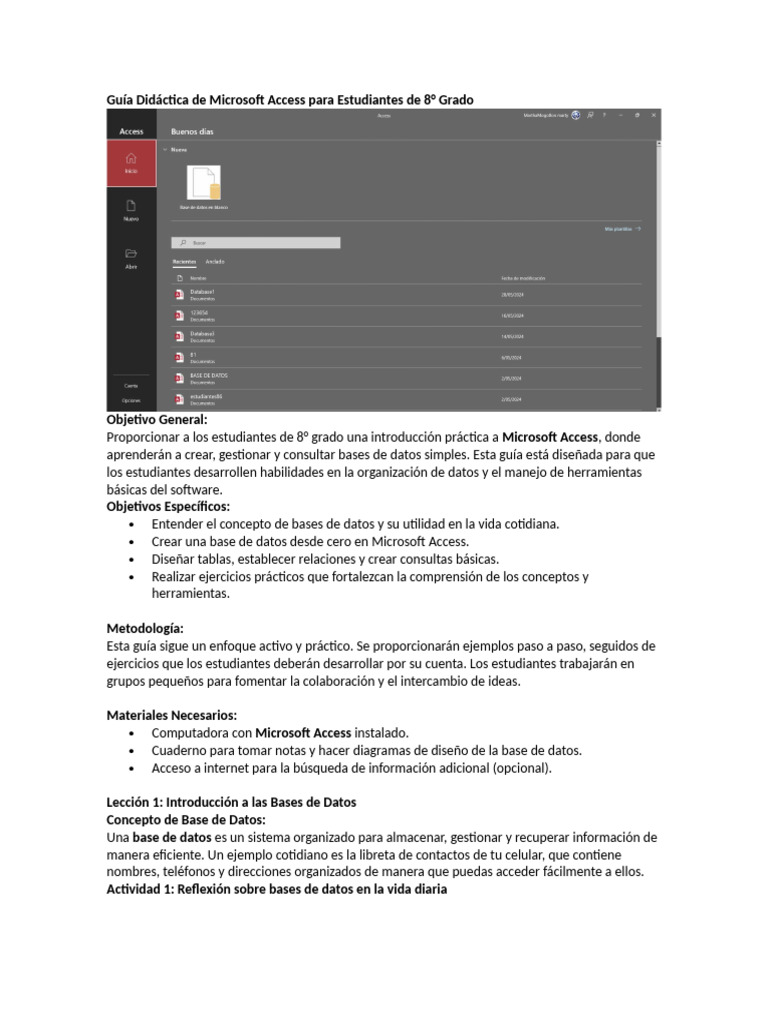 Guía de Microsoft Access para 8° Grado | PDF | Bases de datos | Archivo ...