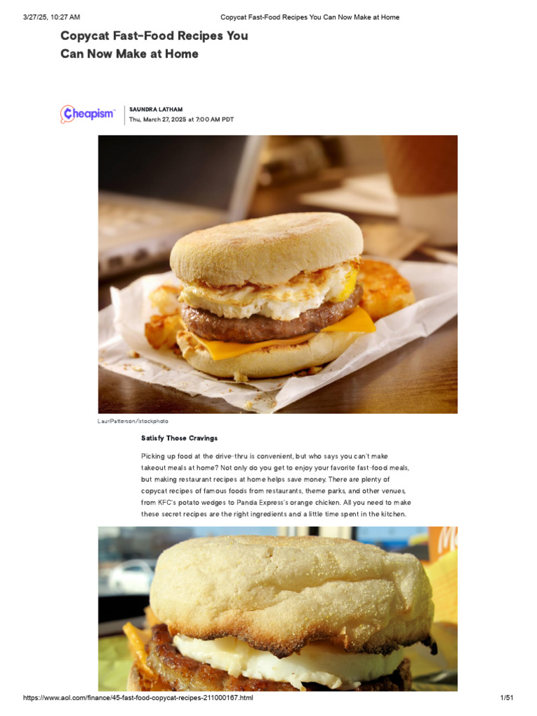 Fast Food Copycat Recipes at Home | PDF | Hamburgers | Cakes