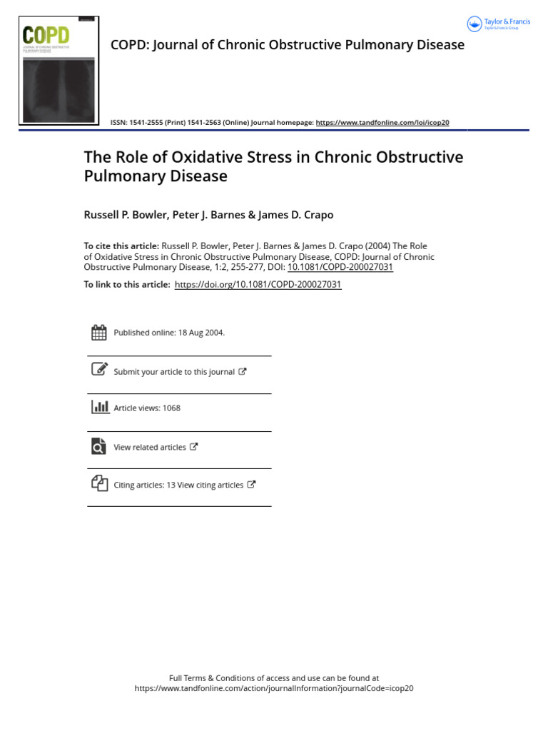 The Role of Oxidative Stress in Chronic Obstructive Pulmonary Disease ...