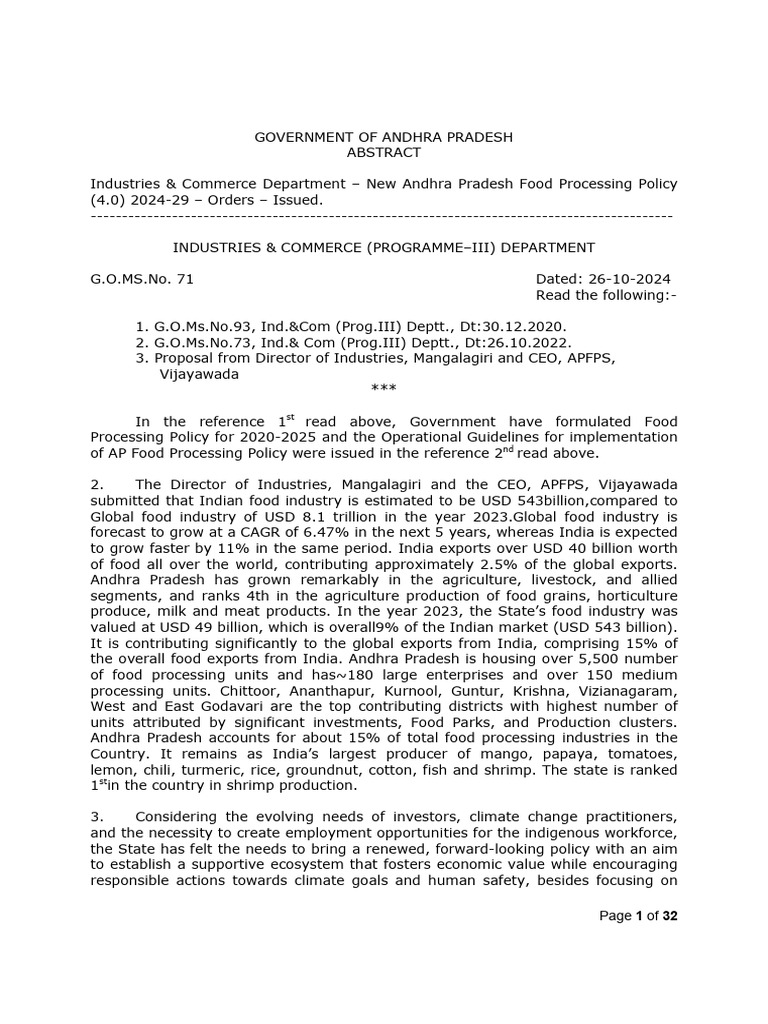Andhra Pradesh Food Processing Policy 4.0 | PDF | Sustainability ...