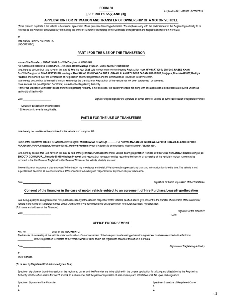 Form 30 MP09GF7320 | PDF | Private Law
