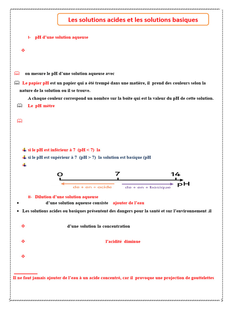 Notion de pH et sécurité des solutions | PDF | Ph | Acide
