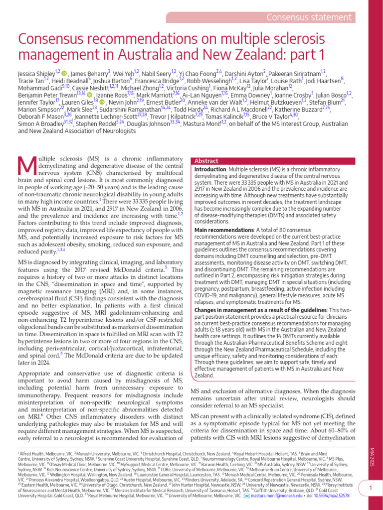 MS Management Guidelines ANZ 2025 | PDF | Multiple Sclerosis | Diseases ...