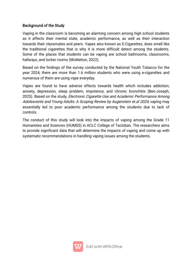 Impact of Vaping on High School Students | PDF