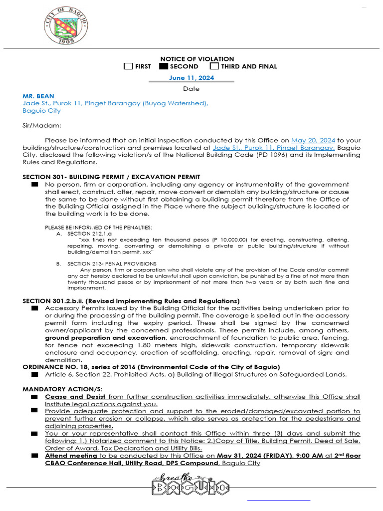 Notice of Building Permit Violation | PDF | Justice | Crime & Violence