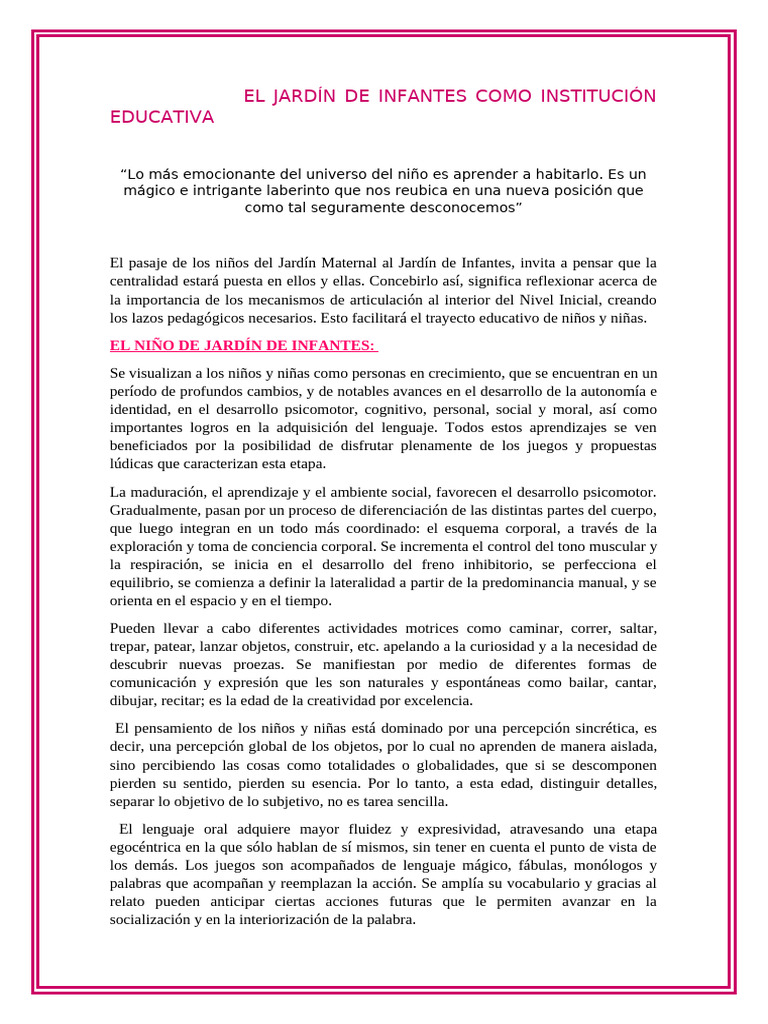 Importancia del Jardín de Infantes en el Desarrollo Infantil | PDF ...