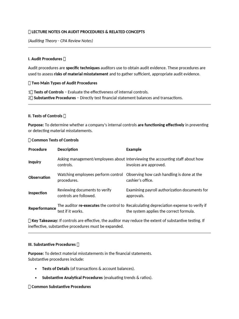 ? LECTURE NOTES ON AUDIT PROCEDURES | PDF | Audit | Internal Control